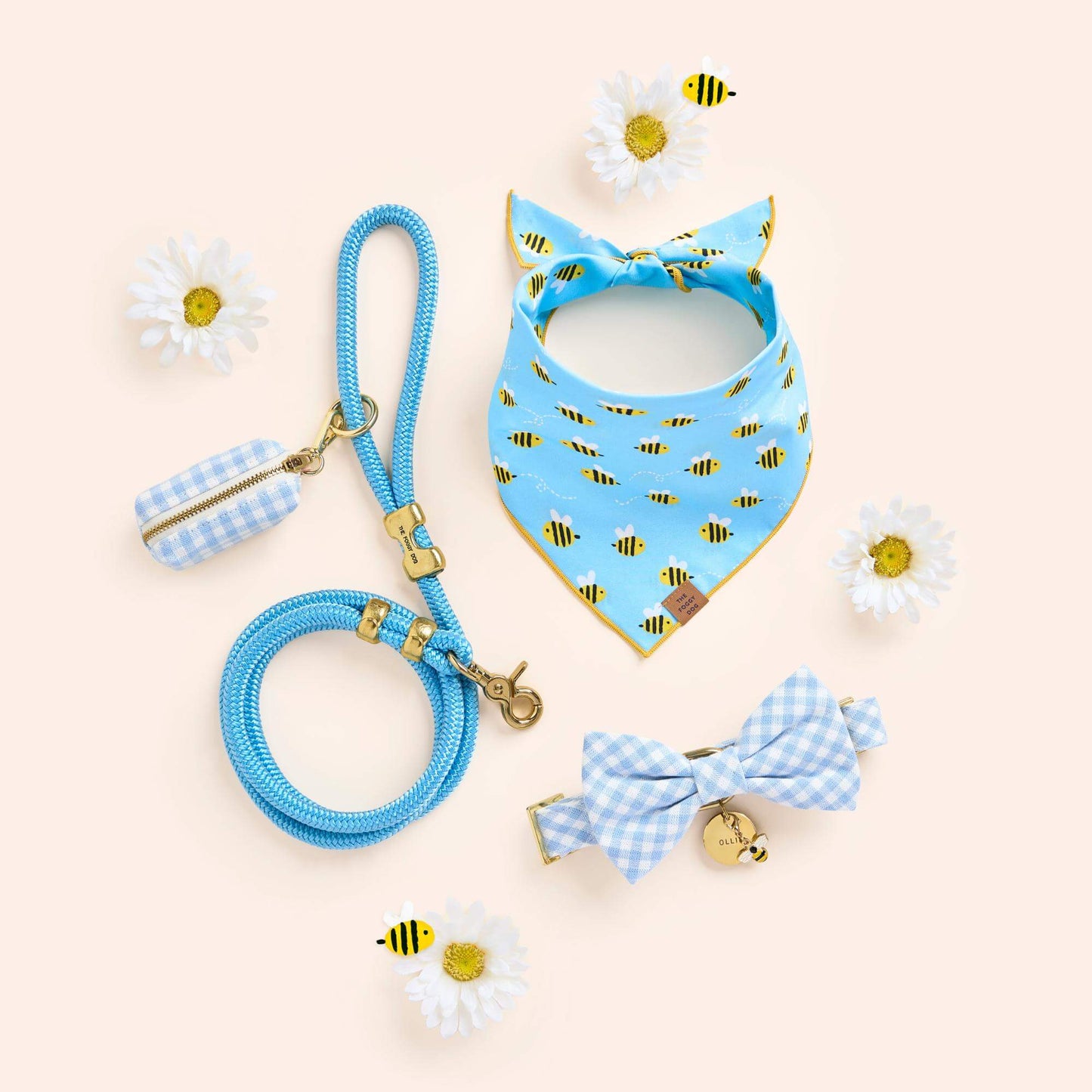 Sky Blue Gingham Waste Bag Holder