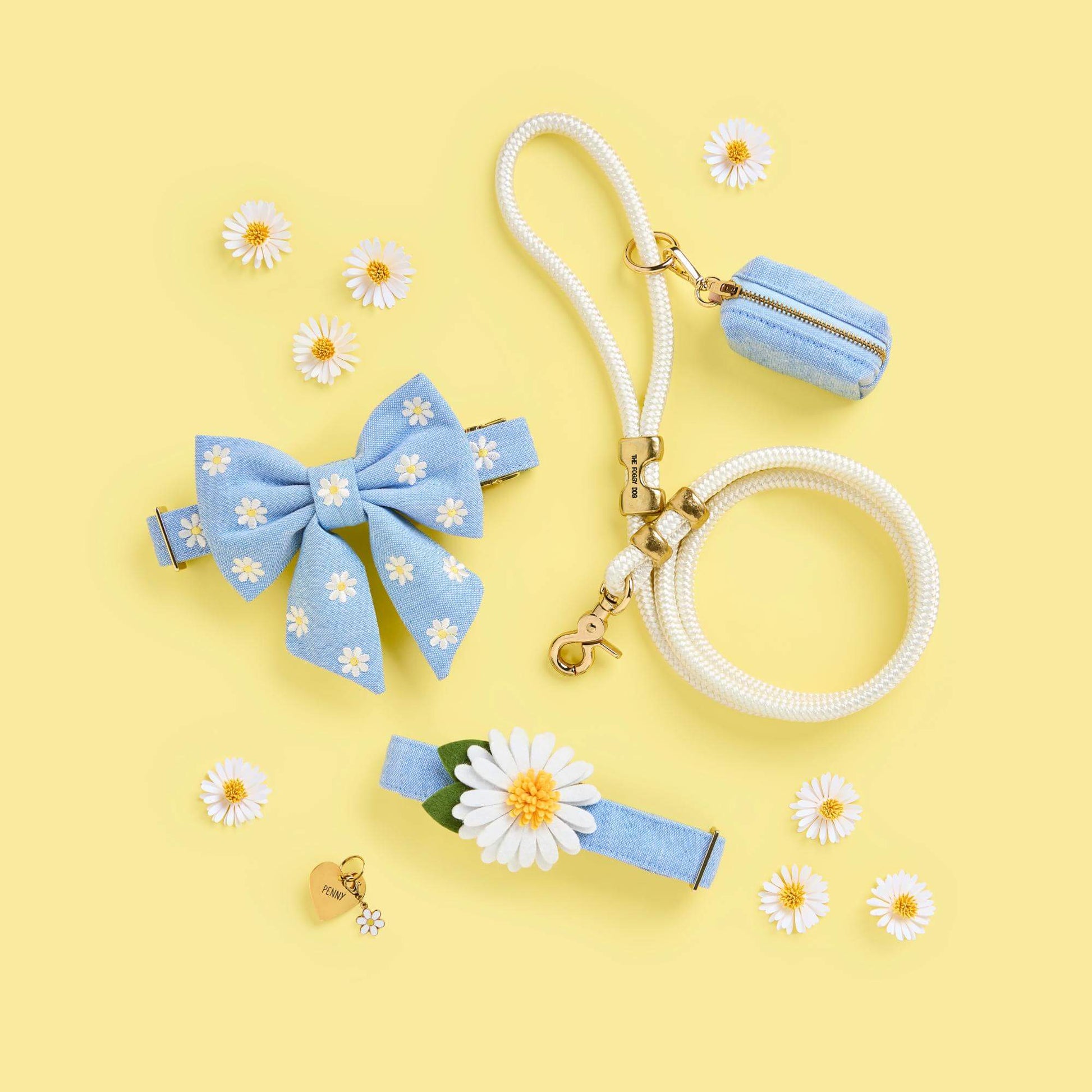 Daisy Embroidered Lady Dog Bow
