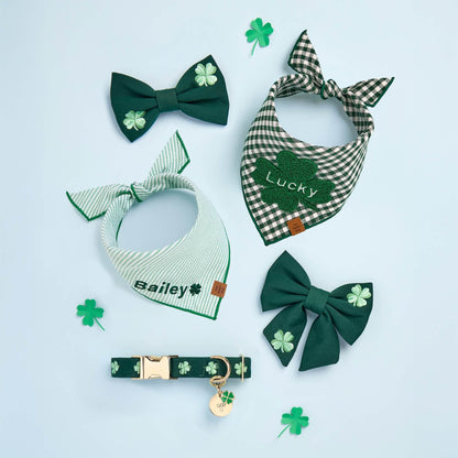 Clover Embroidered Lady Dog Bow
