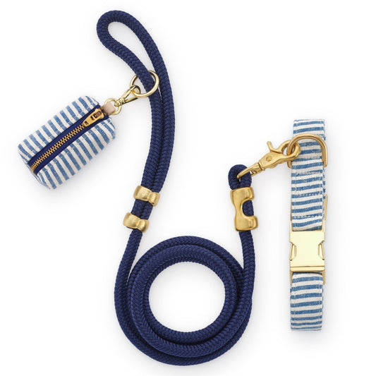 Lake Blue Stripe Collar Walk Set