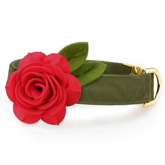 Red Rose Dog Collar Flower Set