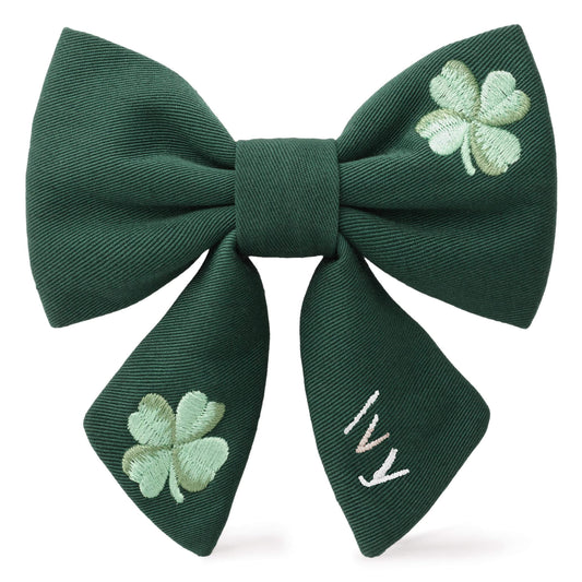 Clover Embroidered Lady Dog Bow