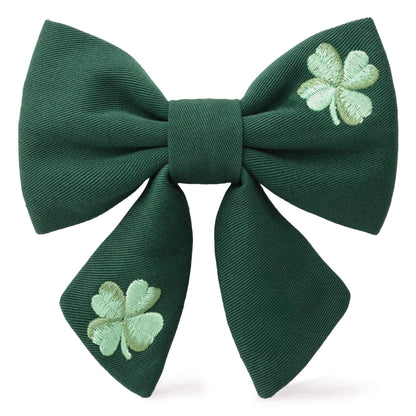 Clover Embroidered Lady Dog Bow