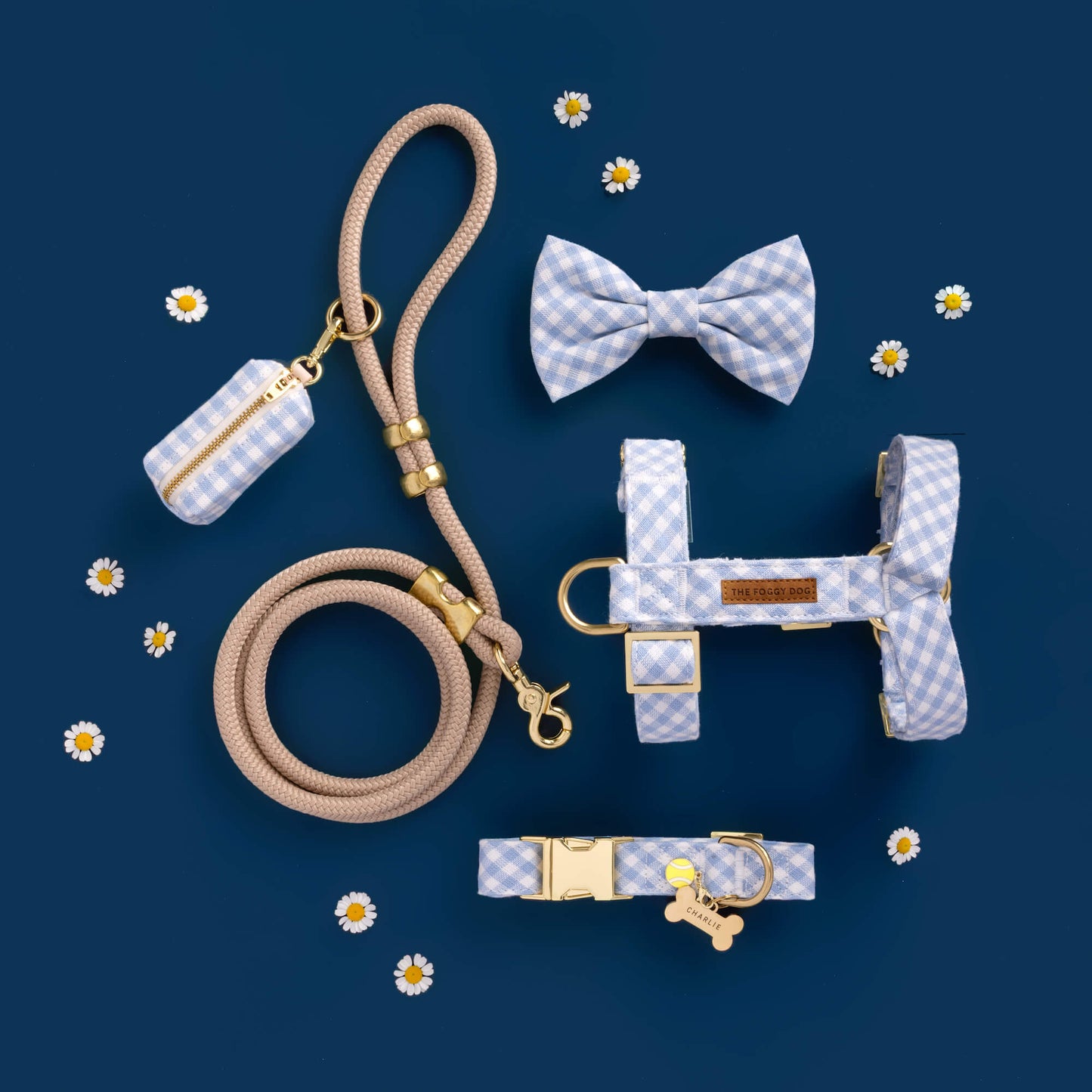 Sky Blue Gingham Dog Bow Tie